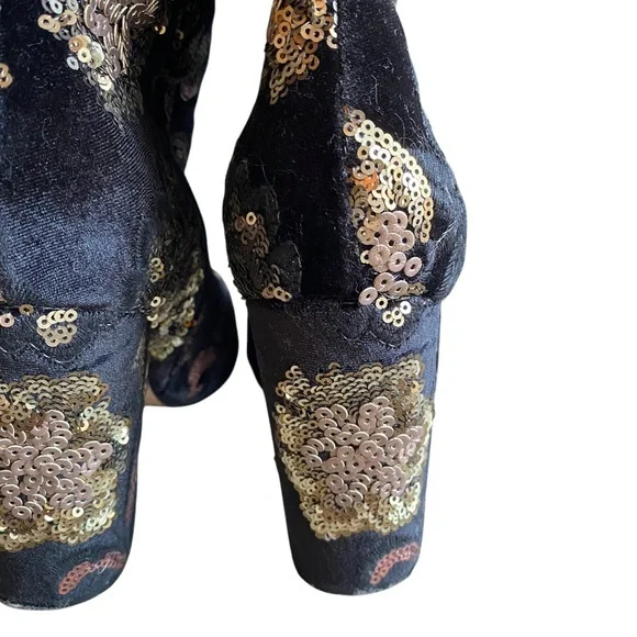 Aldo Velvet Sequin Black Ankle Boots Size 9 - Picture 7 of 11